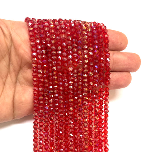 Kristal Boncuk, Çin Kristali-4mm - 34 - Şeffaf Kırmızı