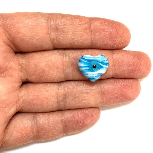 Murano Cam Ebruli Kalp - Mavi
