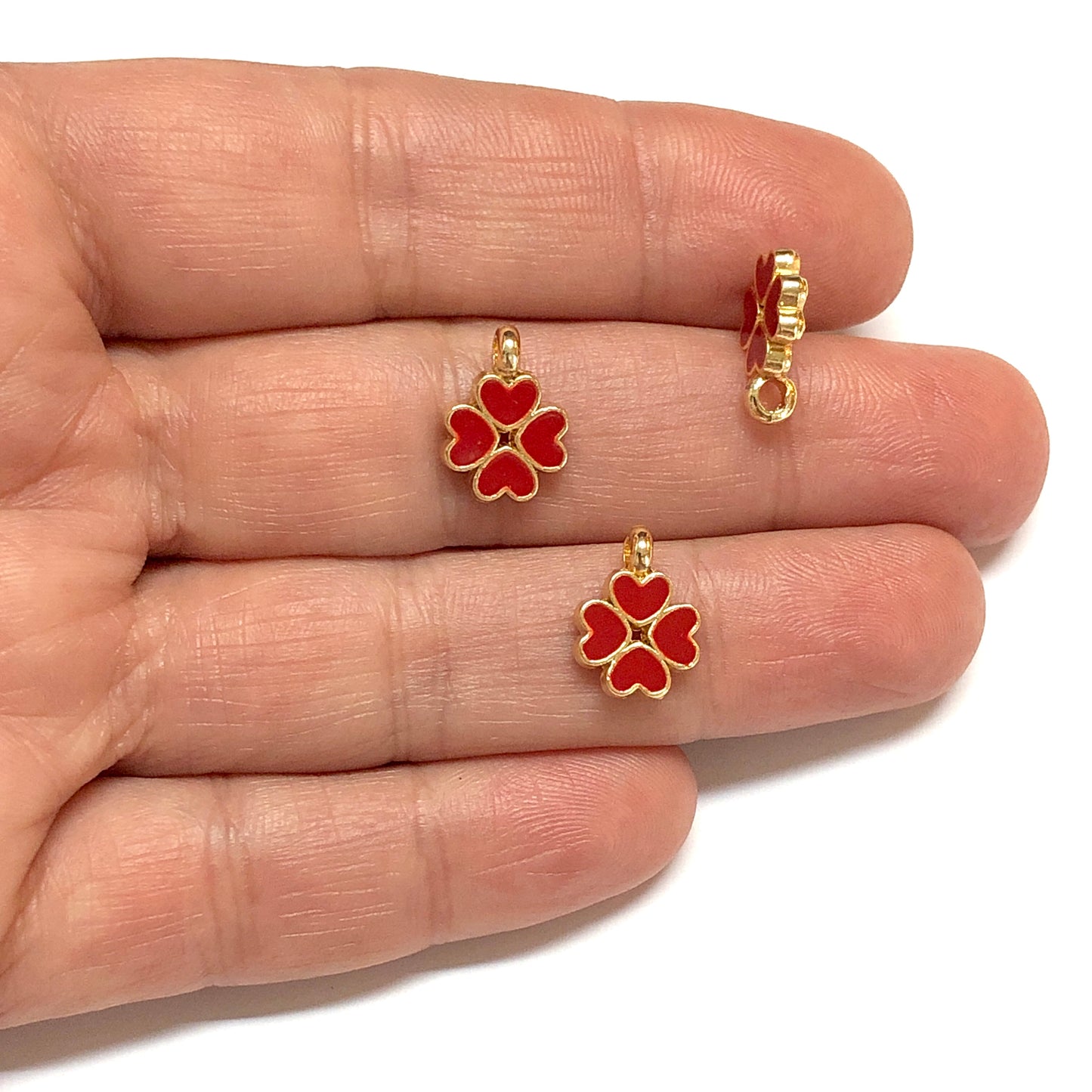 Altın Kaplama Mineli Yonca Sallantı Aparatı- Kırmızı