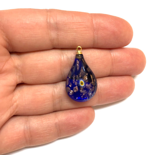 Murano Cam Desenli Simli Damla - Lacivert