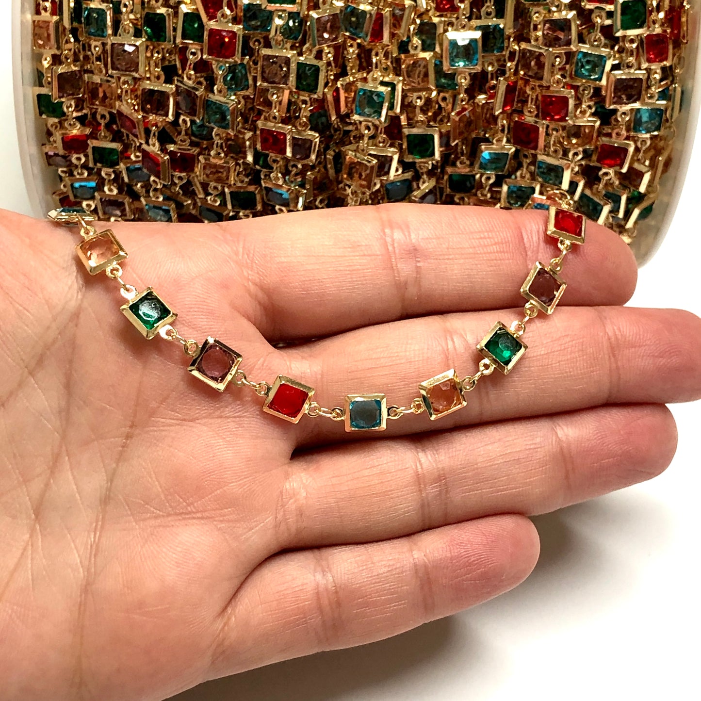 Kare Taşlı Zincir - Mix