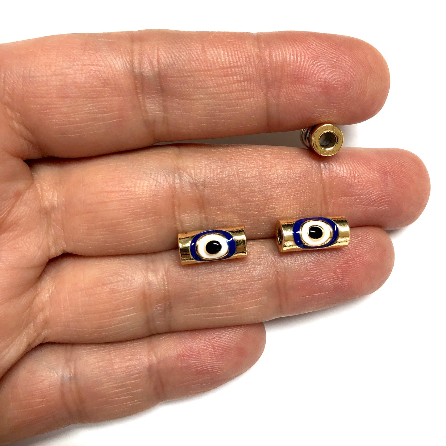 Gold Plated Enamel Cylinder Evil Eye Beads- Lilac