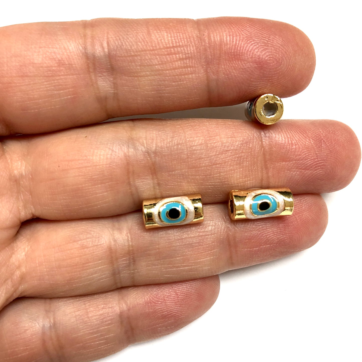 Gold Plated Enamel Cylinder Evil Eye Beads- Lilac