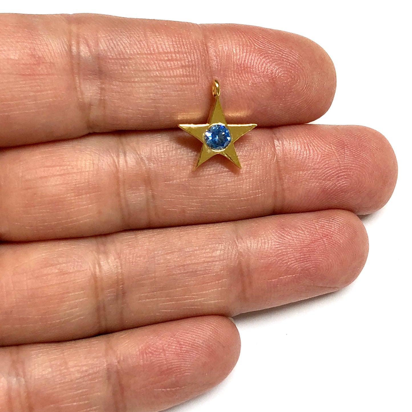 Altın Kaplama Yıldız Doğum Taşı - Mart - Aquamarin