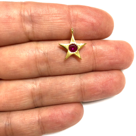 Altın Kaplama Yıldız Doğum Taşı - Temmuz - Ruby