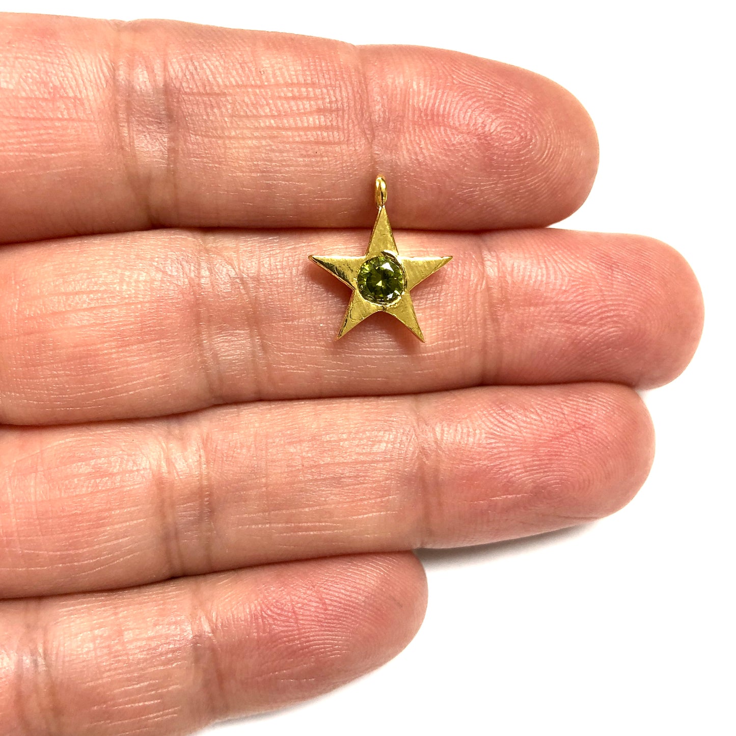 Altın Kaplama Yıldız Doğum Taşı - Ağustos- Peridot