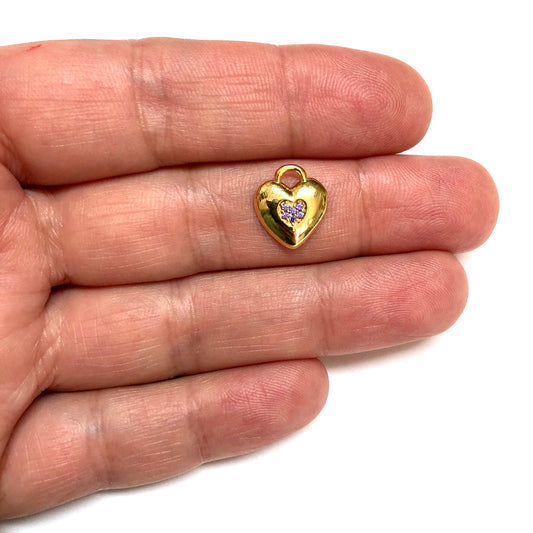 Altın Kaplama Kalp Doğum Taşı - Şubat - Ametist