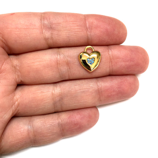 Altın Kaplama Kalp Doğum Taşı - Mart - Aquamarin