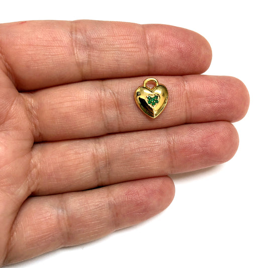 Altın Kaplama Kalp Doğum Taşı - Mayıs - Zümrüt