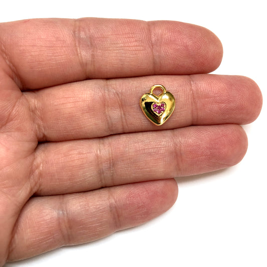 Altın Kaplama Kalp Doğum Taşı - Temmuz - Ruby