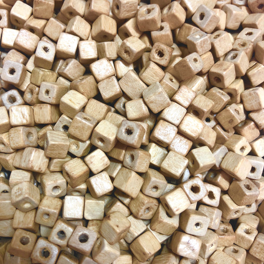 Silver Plated 5x5mm Cube Wooden Beads -25