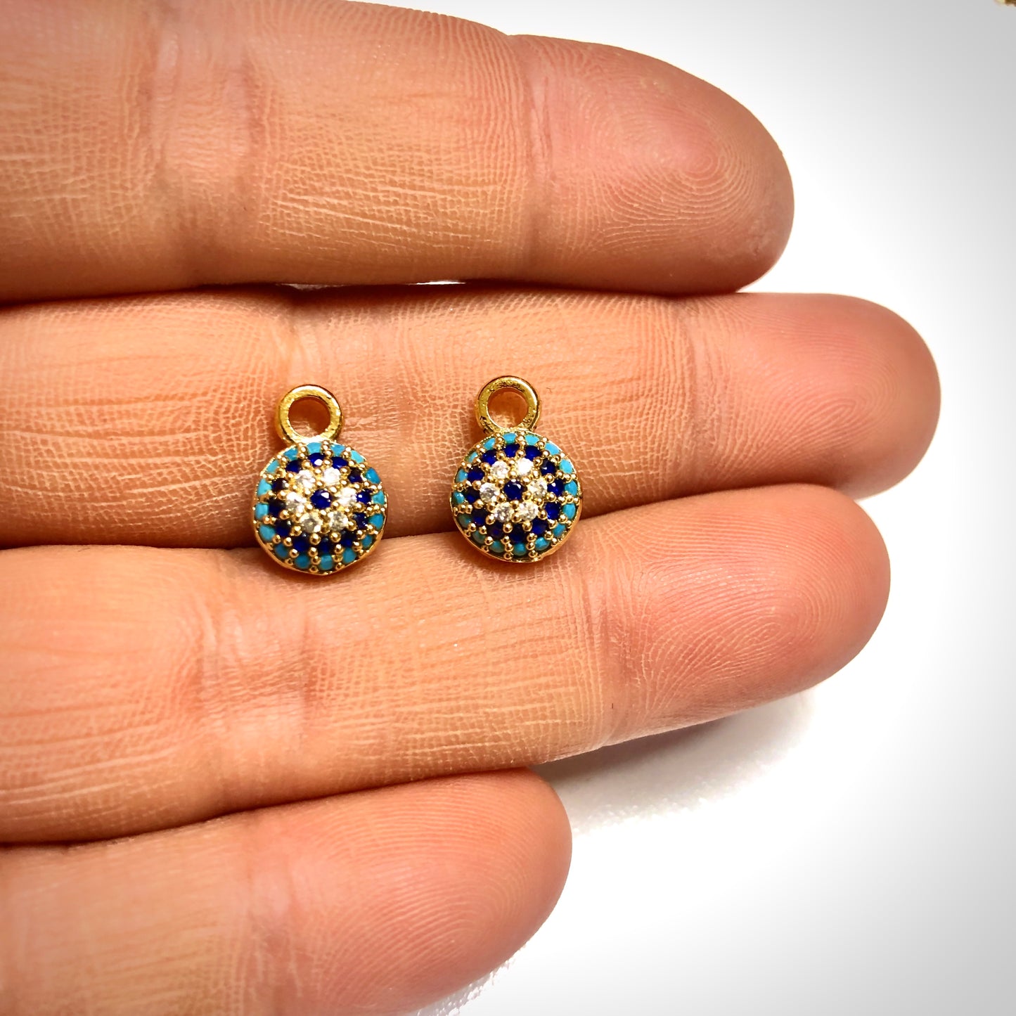 Altın Kaplama Çift Taraflı Renkli Zirkon Taşlı Nazar Boncuğu