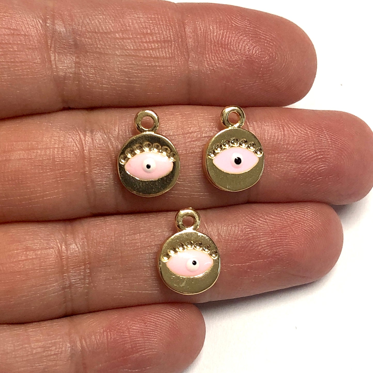 Altın Kaplama Yuvarlak Nazar Göz Sallantı Aparatı - Pembe