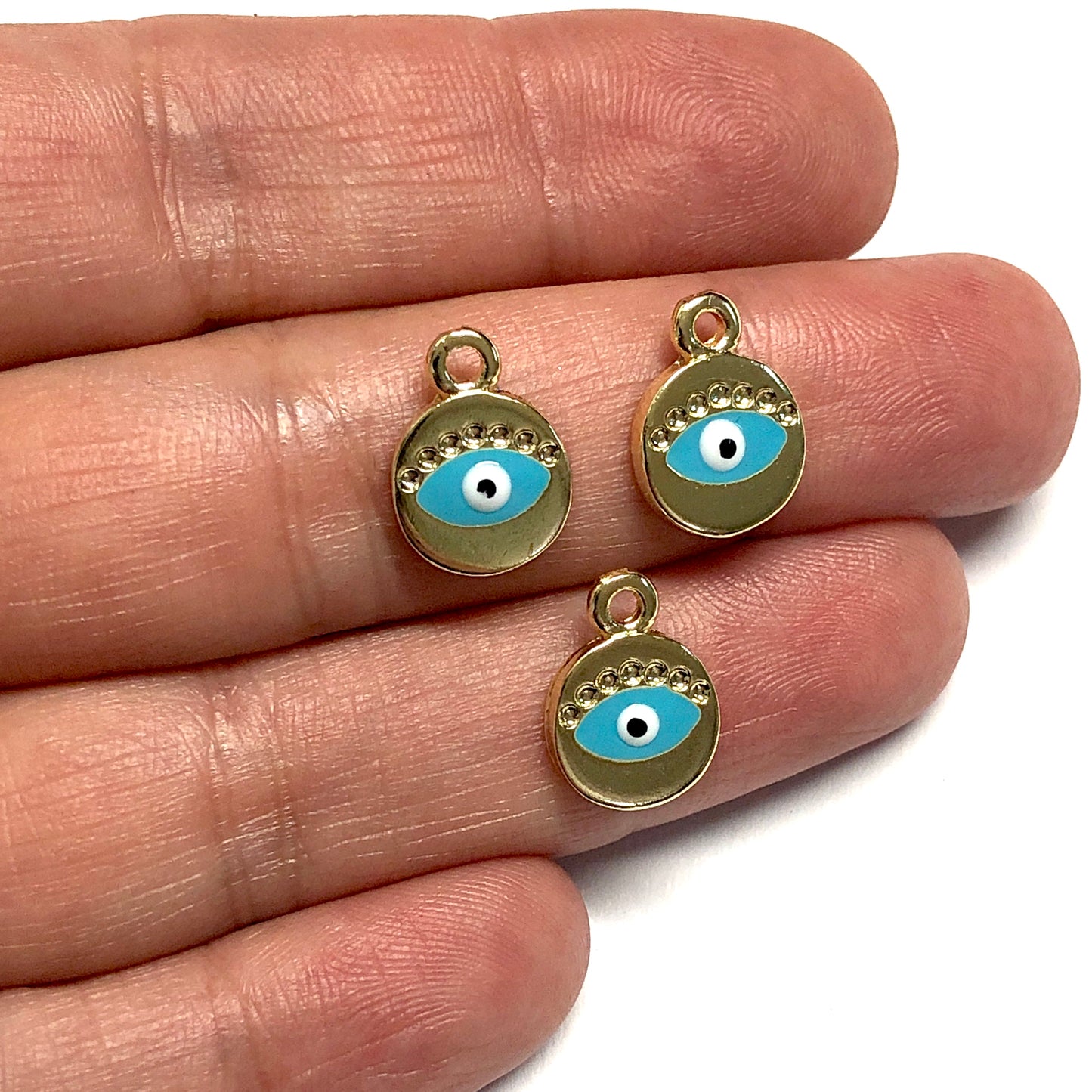 Gold Plated Round Evil Eye Shaking Apparatus - Blue