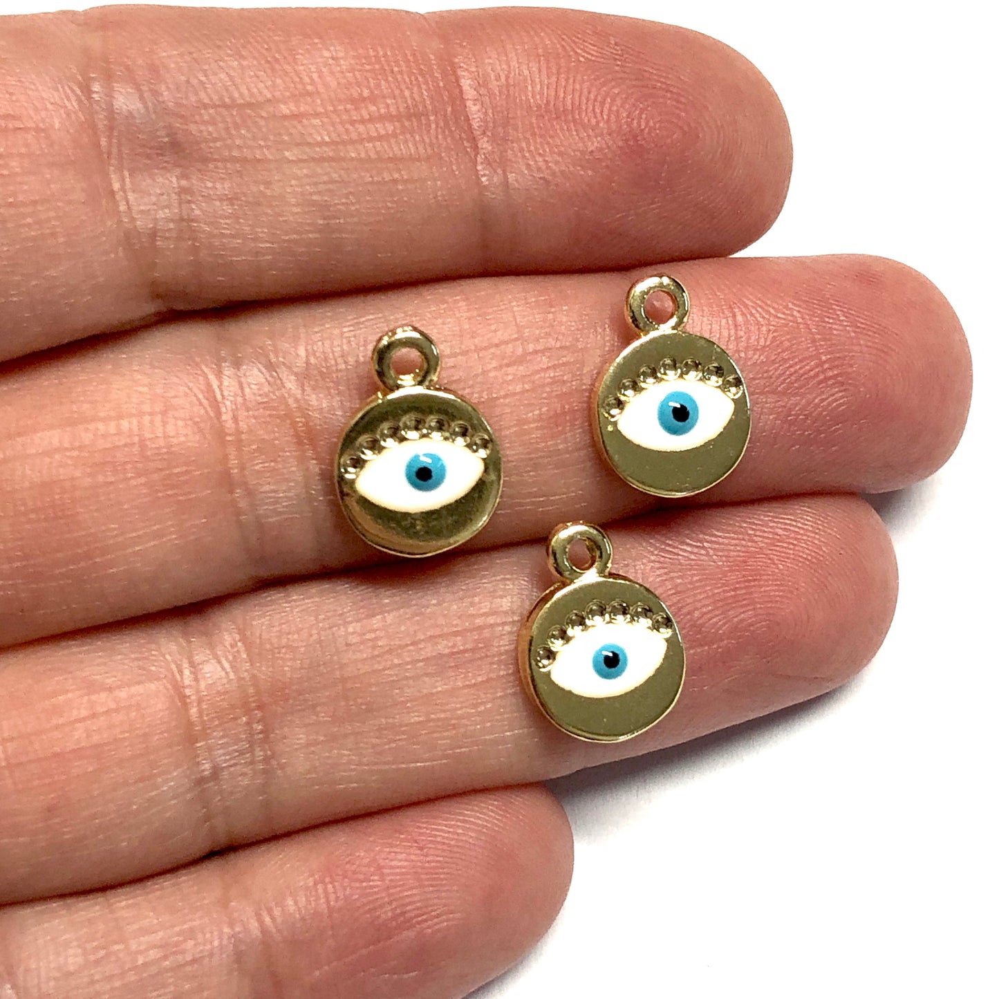 Altın Kaplama Yuvarlak Nazar Göz Sallantı Aparatı - Beyaz