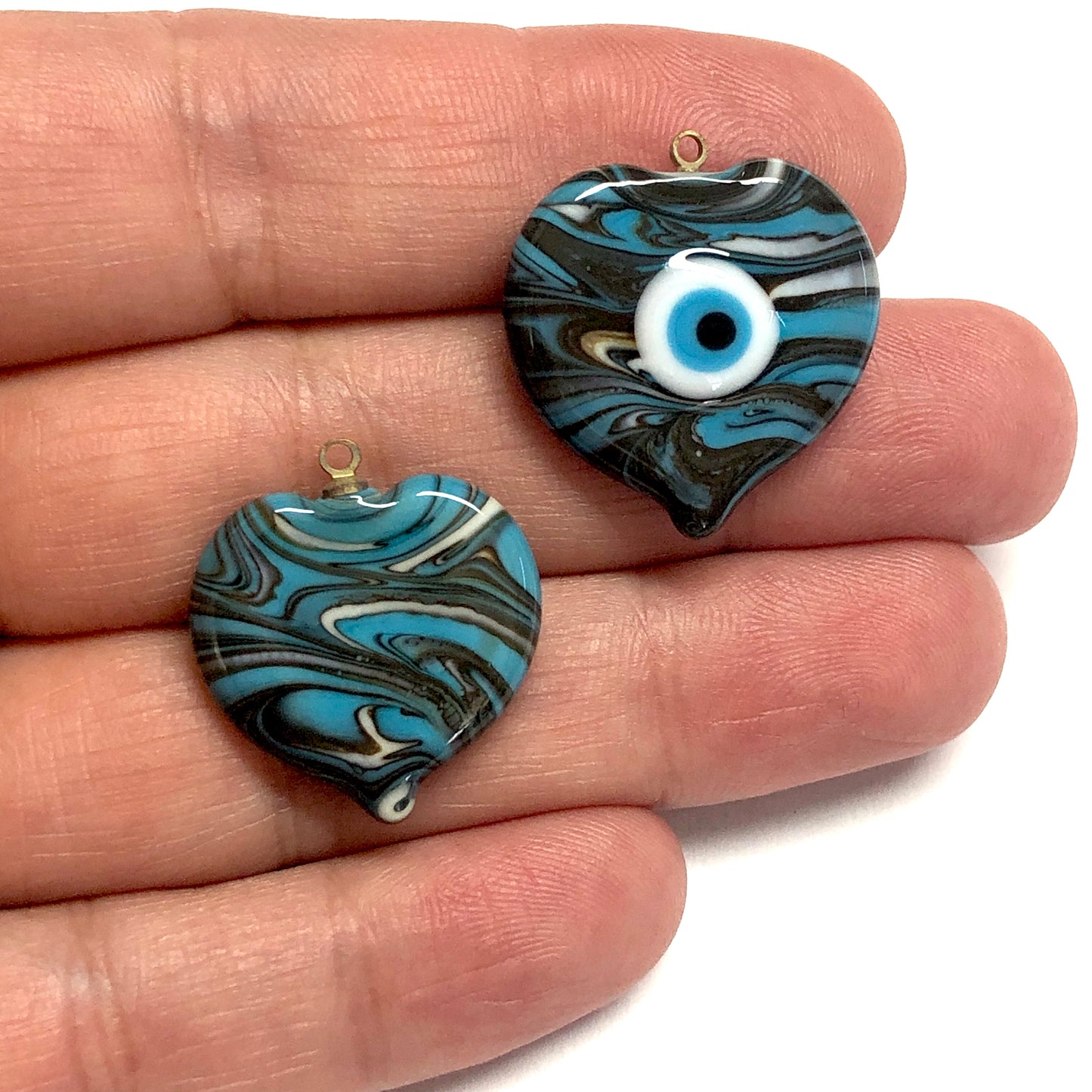 Murano Cam Ebruli Kalp Kolye Ucu