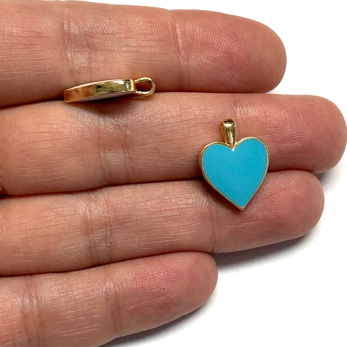 Altın Kaplama Mineli Çift Taraflı 14mm Kalp - Turkuaz