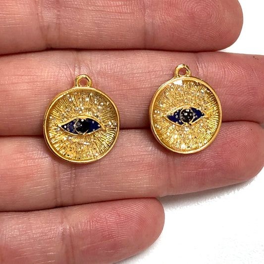 Gold Plated Enamel Glitter Eye Apparatus - Navy Blue