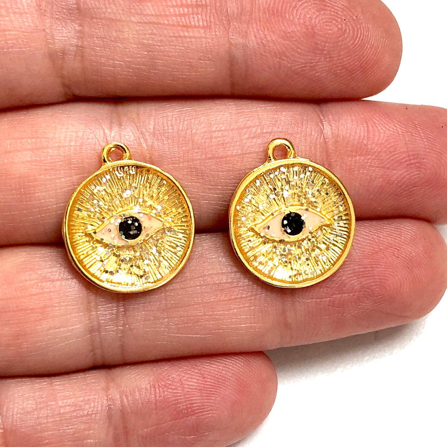 Gold Plated Enamel Glitter Eye Apparatus - Green