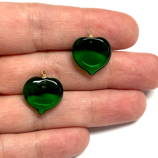 Murano Cam Şeffaf Kalp - Koyu Yeşil