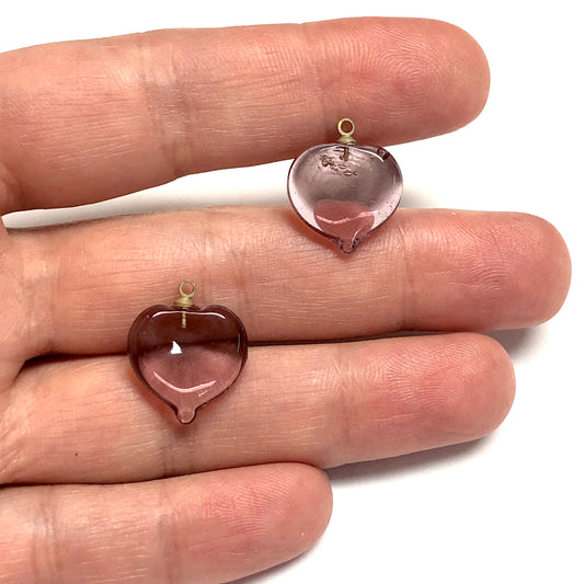 Murano Cam Şeffaf Kalp - Açık Mürdüm