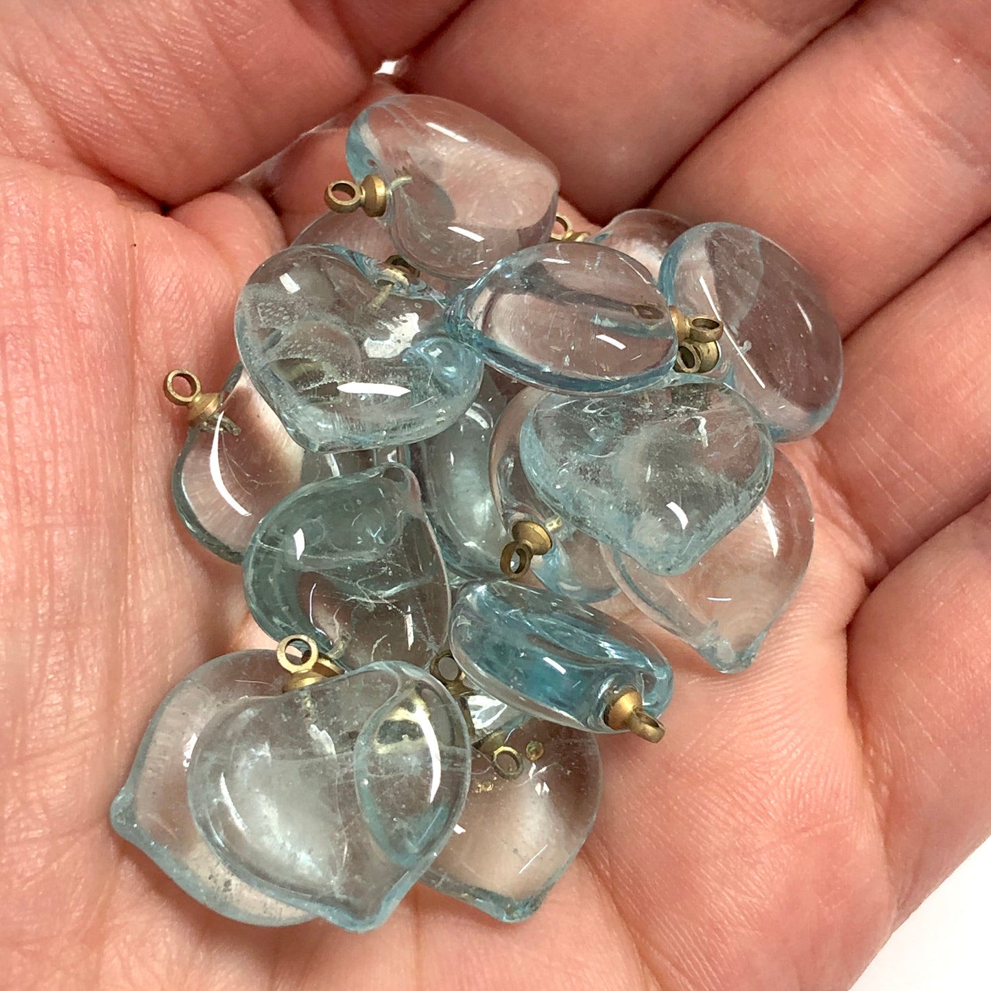 Murano Cam Şeffaf Kalp - Açık Mavi