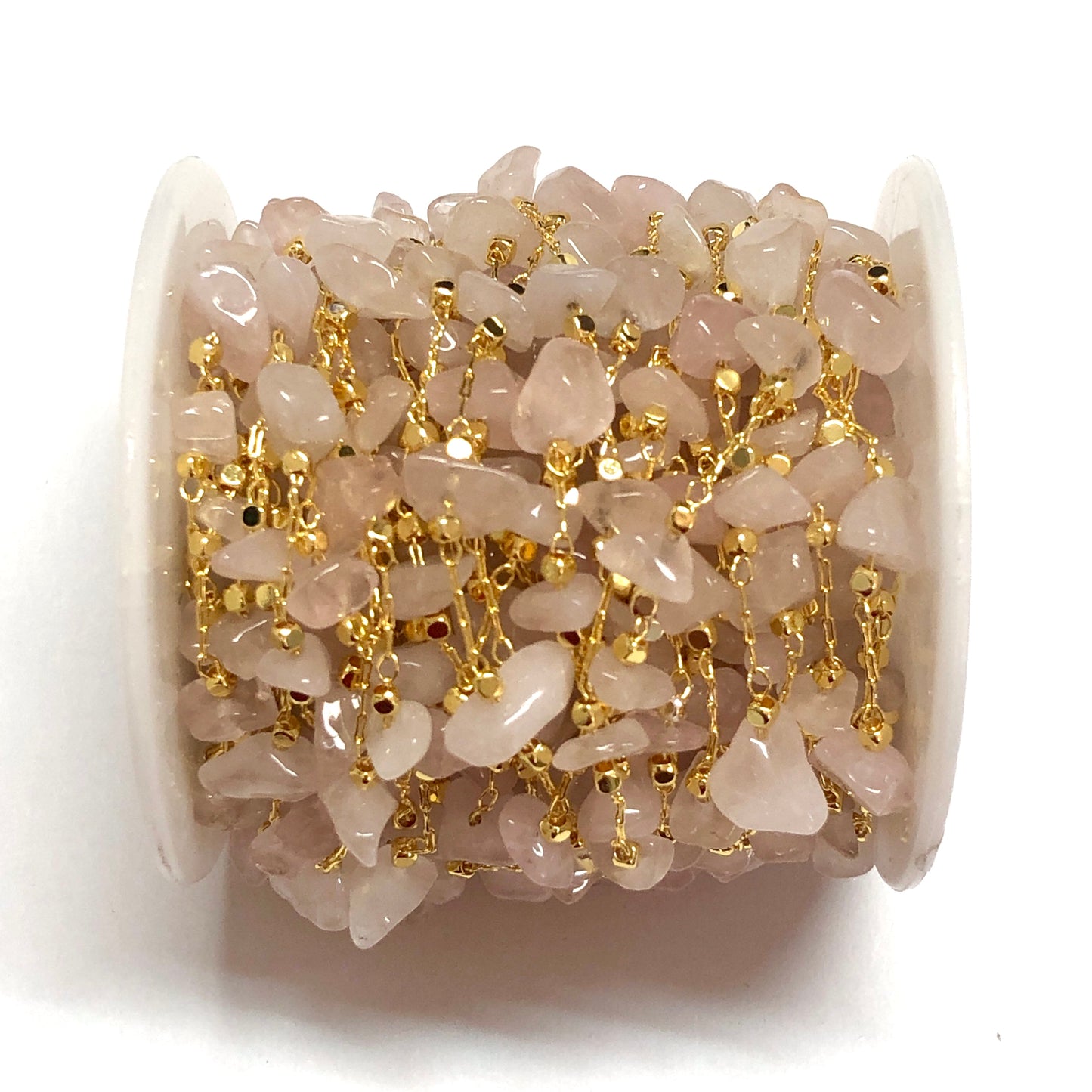 Altın Kaplama Doğaltaşlı Zincir - Pembe Kuvars