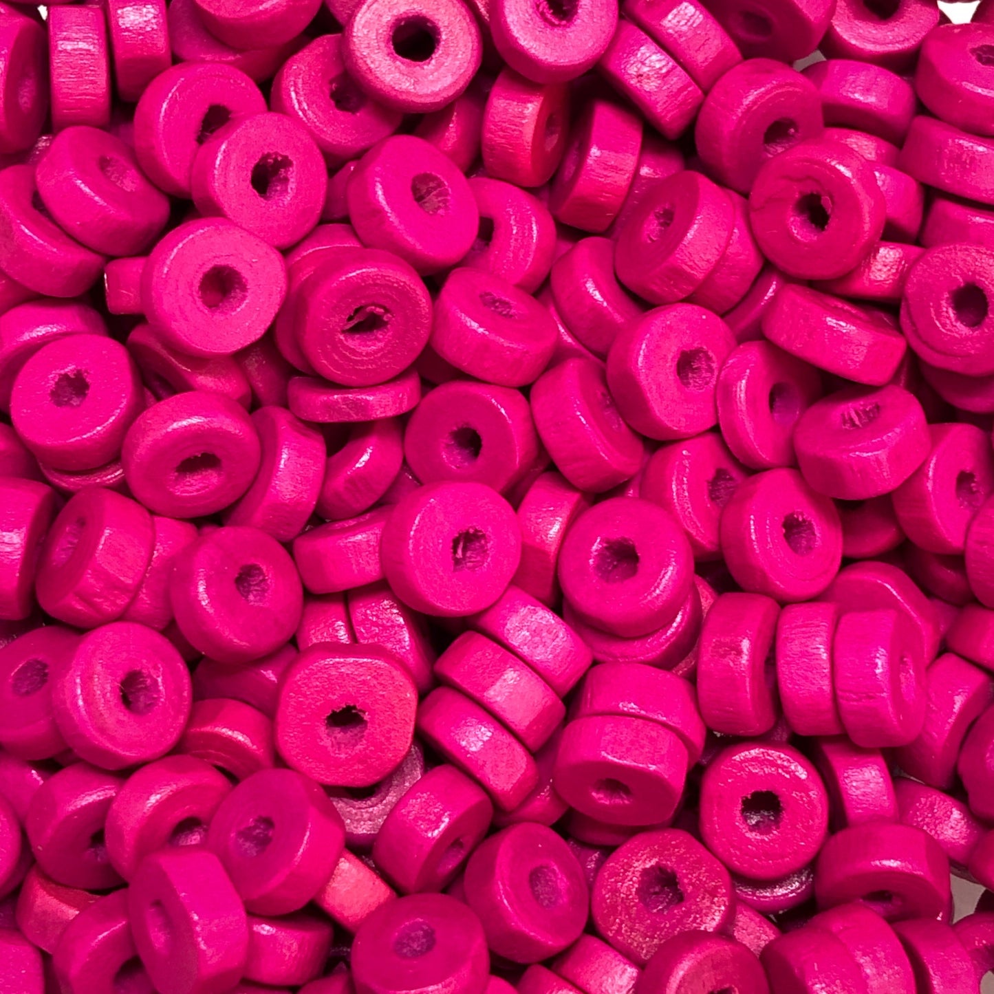 8mm Rondel Ahşap Boncuk 36 - Neon Pembe