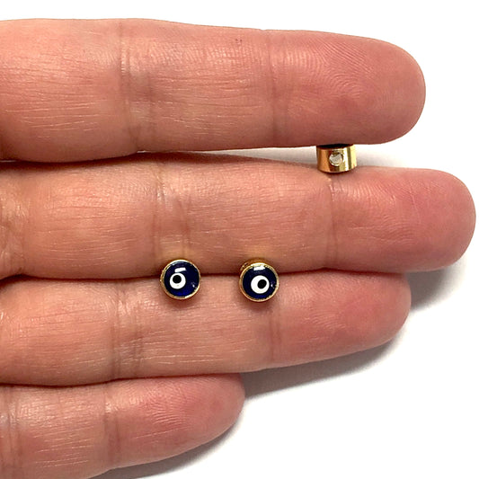 Gold Plated Plastered Evil Eye Beads 6mm - Green