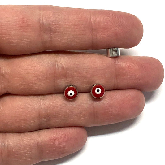 Rodyum Kaplama Sıvama Nazar Boncuk 6mm - Kırmızı