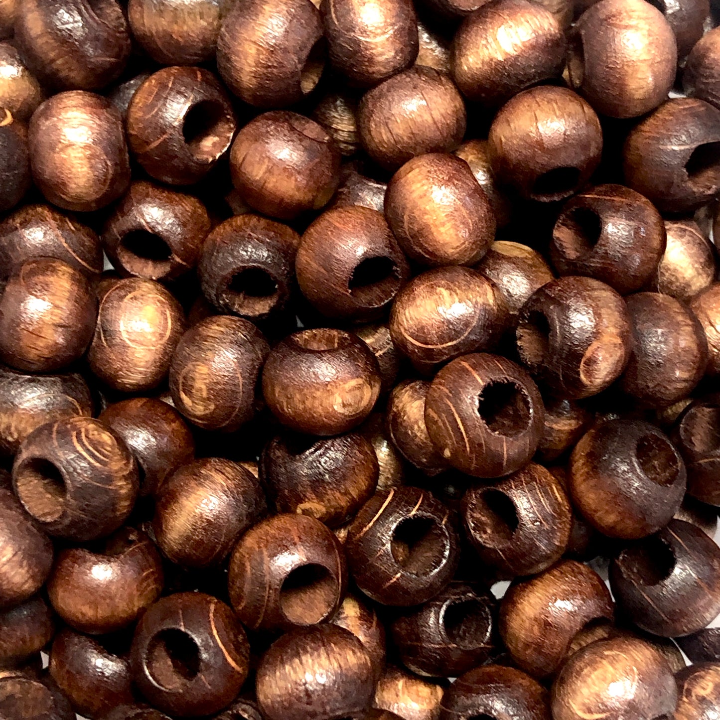 8mm Geniş Delikli Ahşap Boncuk - 8 - Koyu Kahverengi