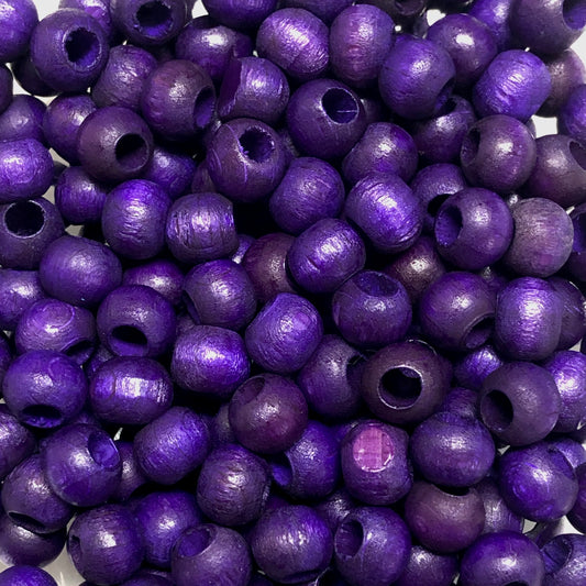8mm Wide Hole Wooden Bead - 16 - Dark Purple