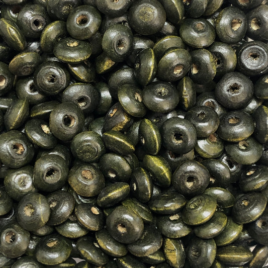 8mm Ufo Ahşap Boncuk - 8 - Haki yeşil