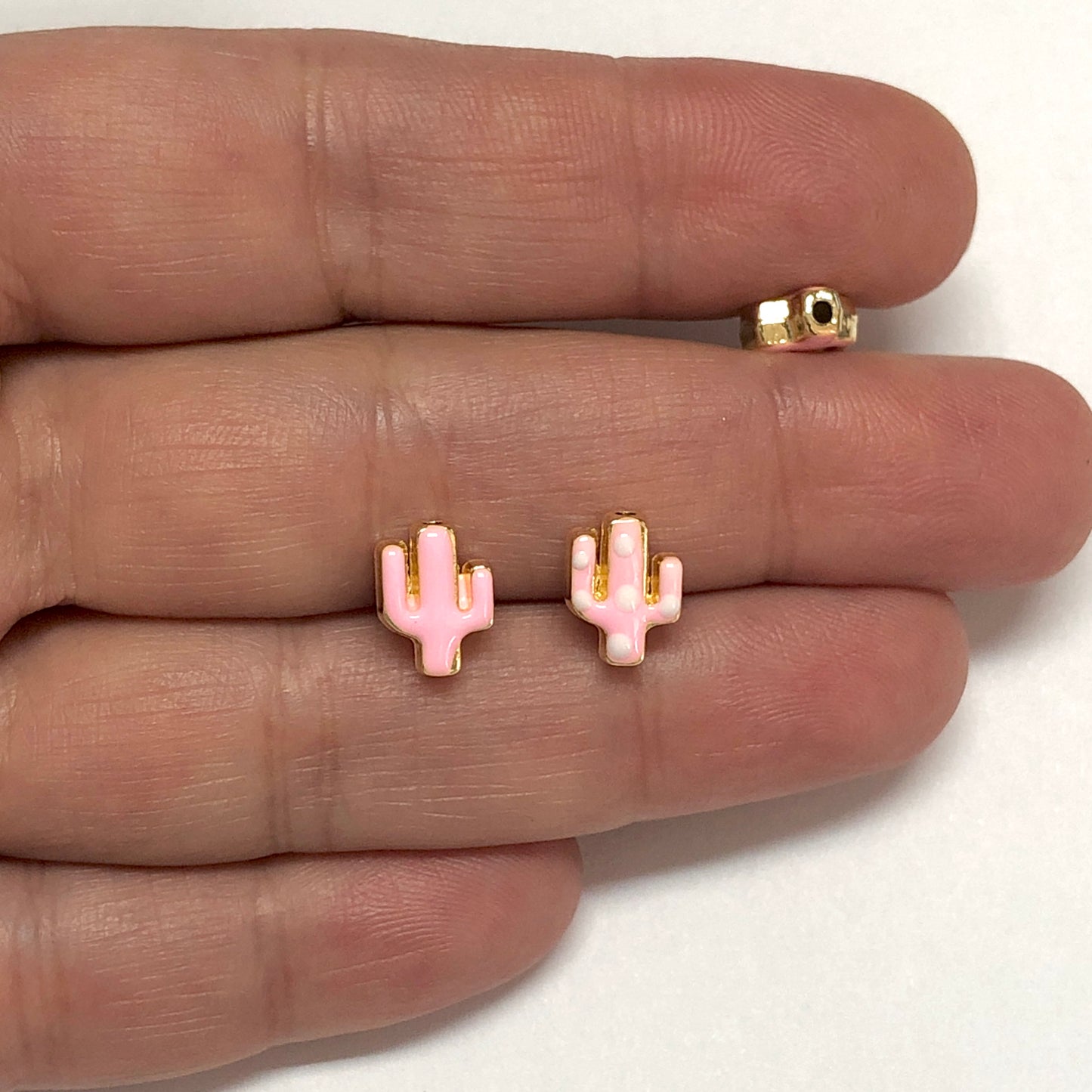 Gold Plated Enamel Pointed Cactus - Pink