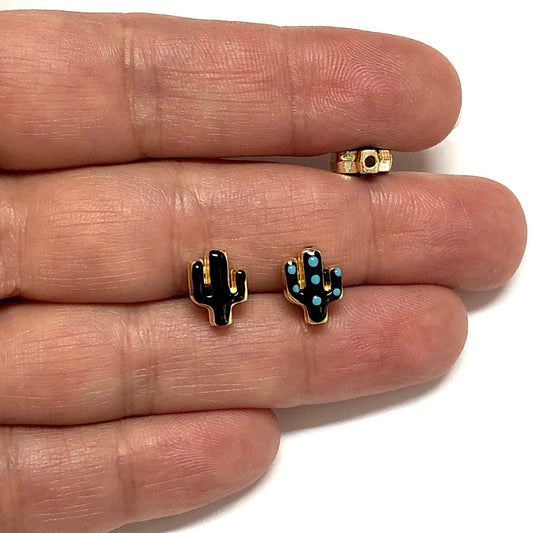 Gold Plated Enamel Pointed Cactus - Black