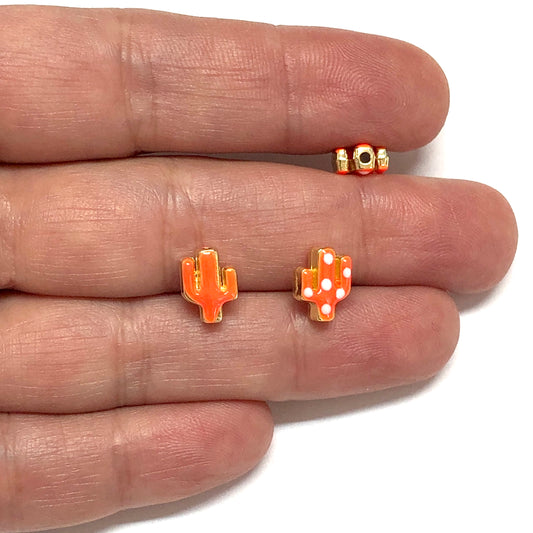 Gold Plated Enamel Pointed Cactus - Neon Orange