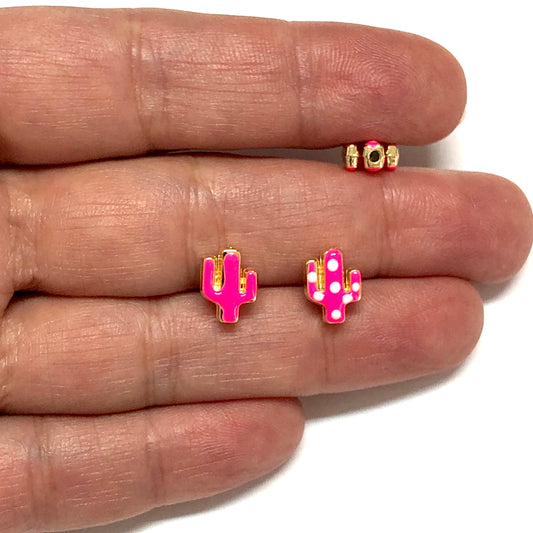 Gold Plated Enamel Pointed Cactus - Neon Pink
