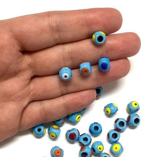 Yuvarlak Renkli Cam Ocak Boncuğu 8mm - Mavi