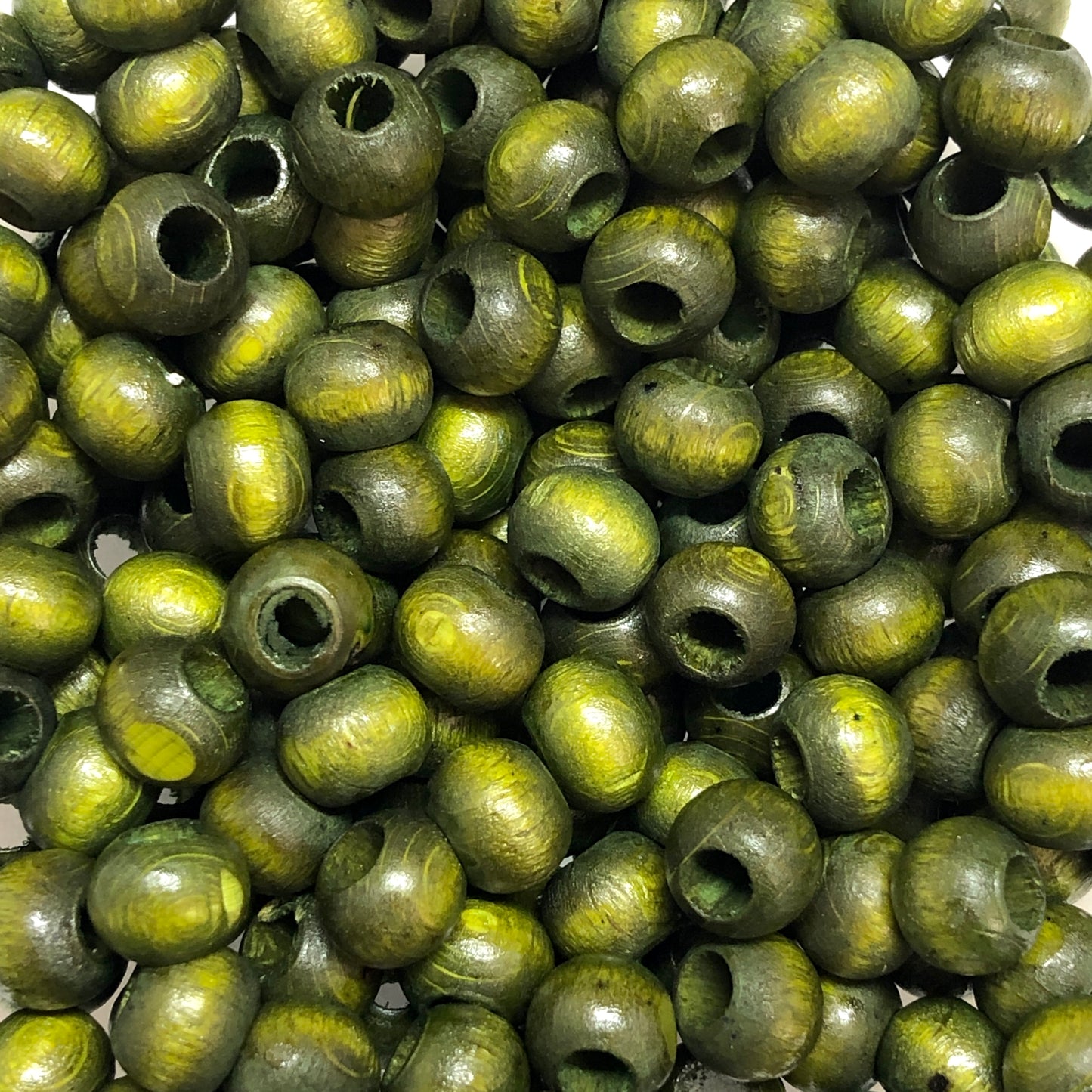 8mm Wide Hole Wooden Bead - 2 - Khaki Green