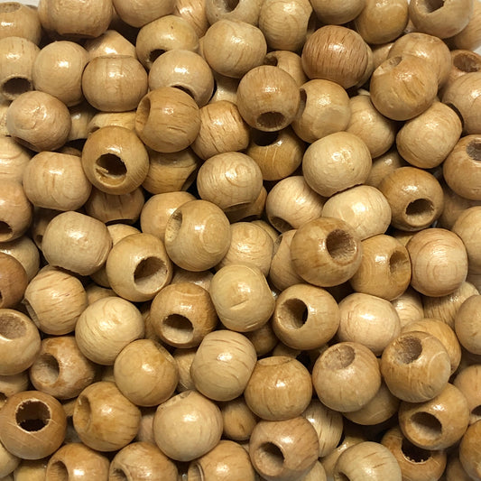 10mm Geniş Delikli Ahşap Boncuk - 18 - Parlak Ham