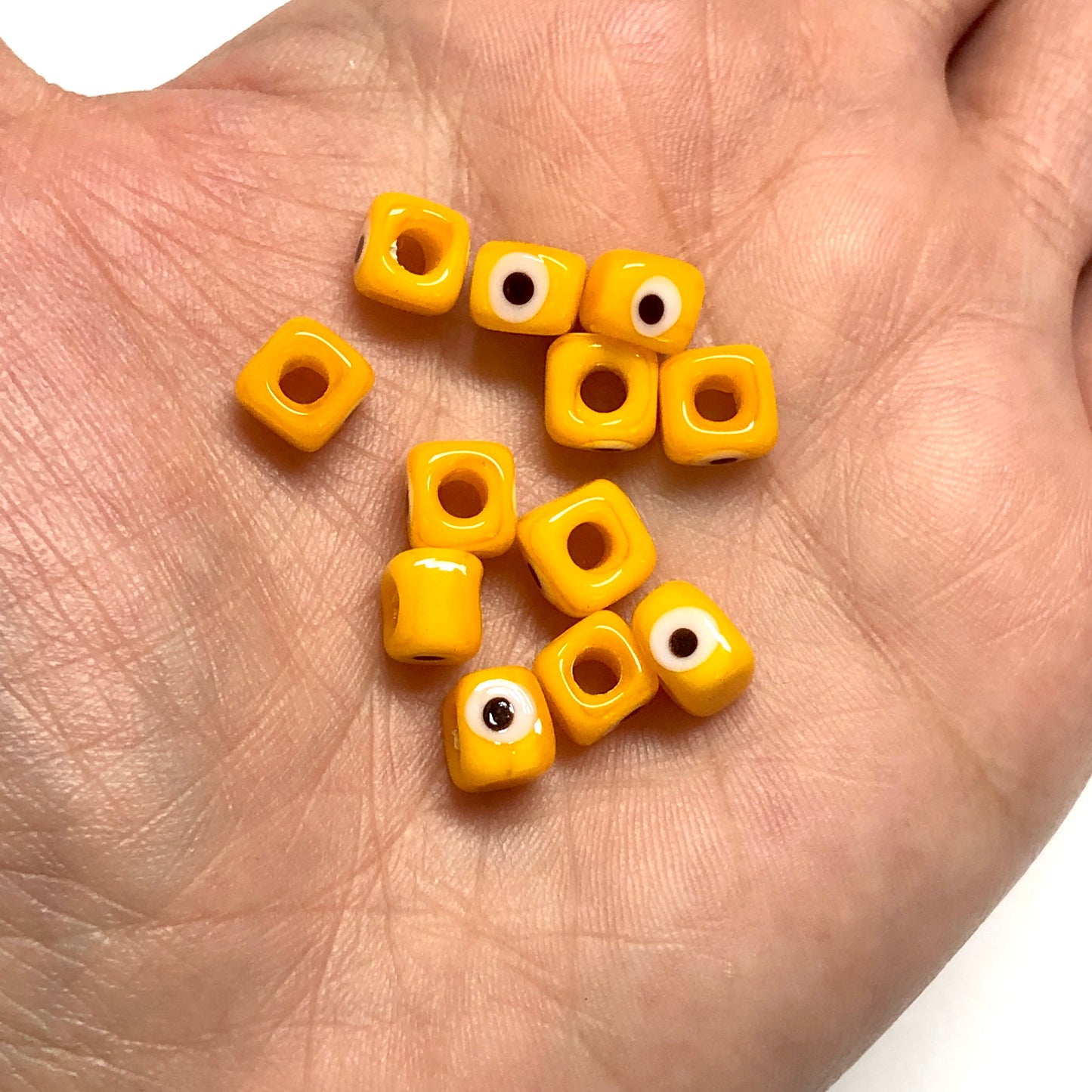 Cube Evil Eye Beads 10mm - Light Blue