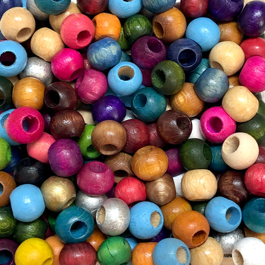 10mm Geniş Delikli Ahşap Boncuk - 26 - Mix