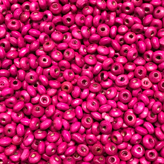 Ufo Wood Beads 4mm-3 Fuchsia