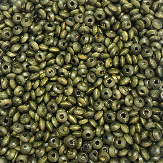 4mm Ufo Ahşap Boncuk - 10 Haki yeşil