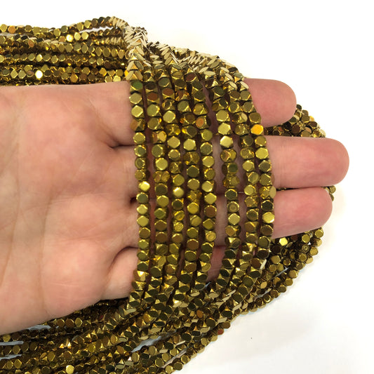 4mm Traşlı Küp Hematit - Altın