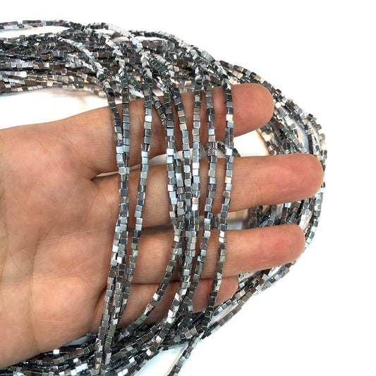 2mm Küp Hematit - Gümüş