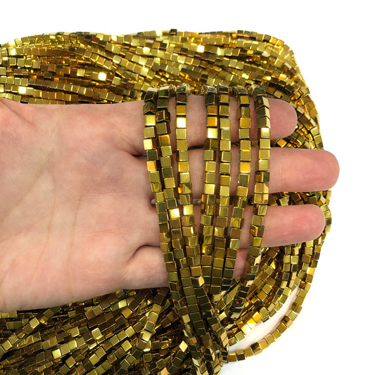 4mm Küp Hematit - Altın