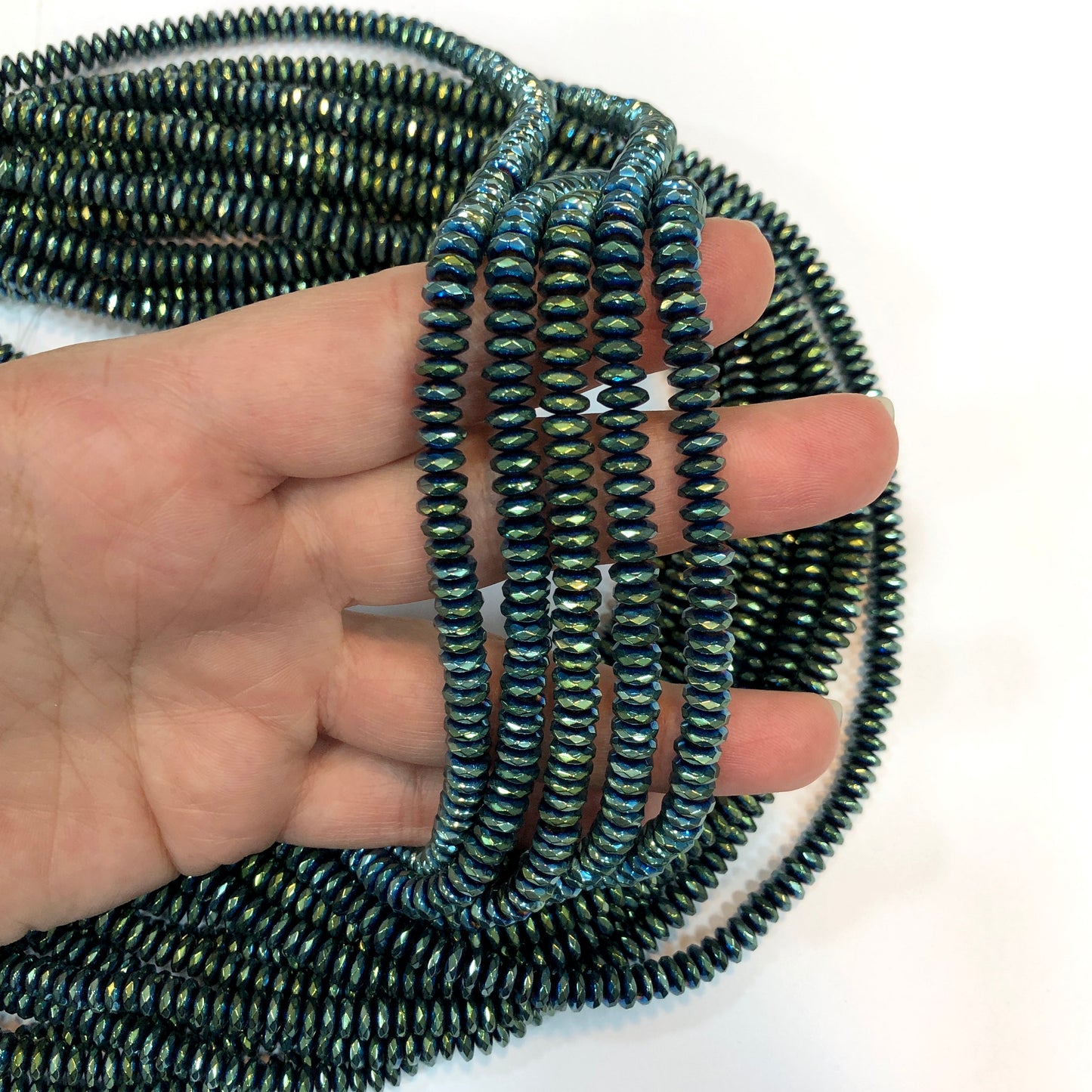 6mm Fasetli Pul Hematit - Turkuaz