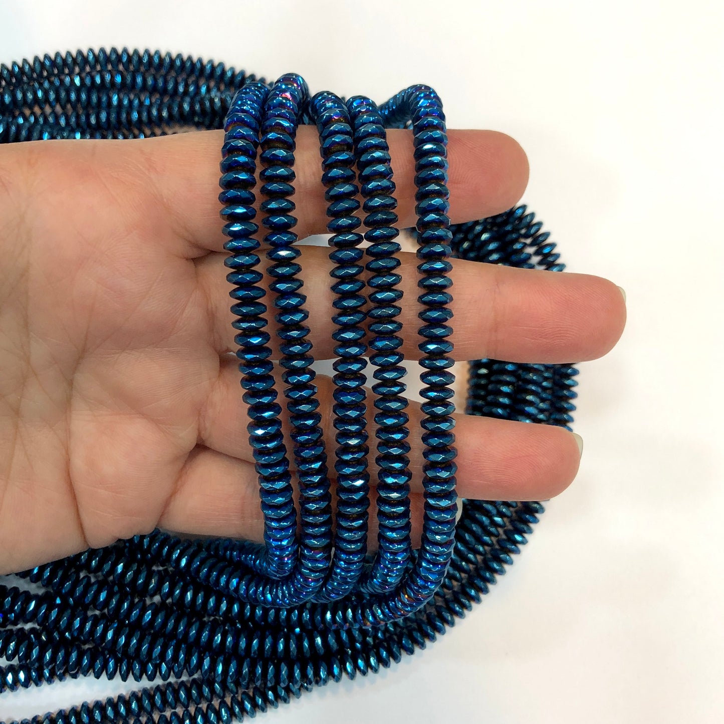 6mm Fasetli Pul Hematit - Lacivert