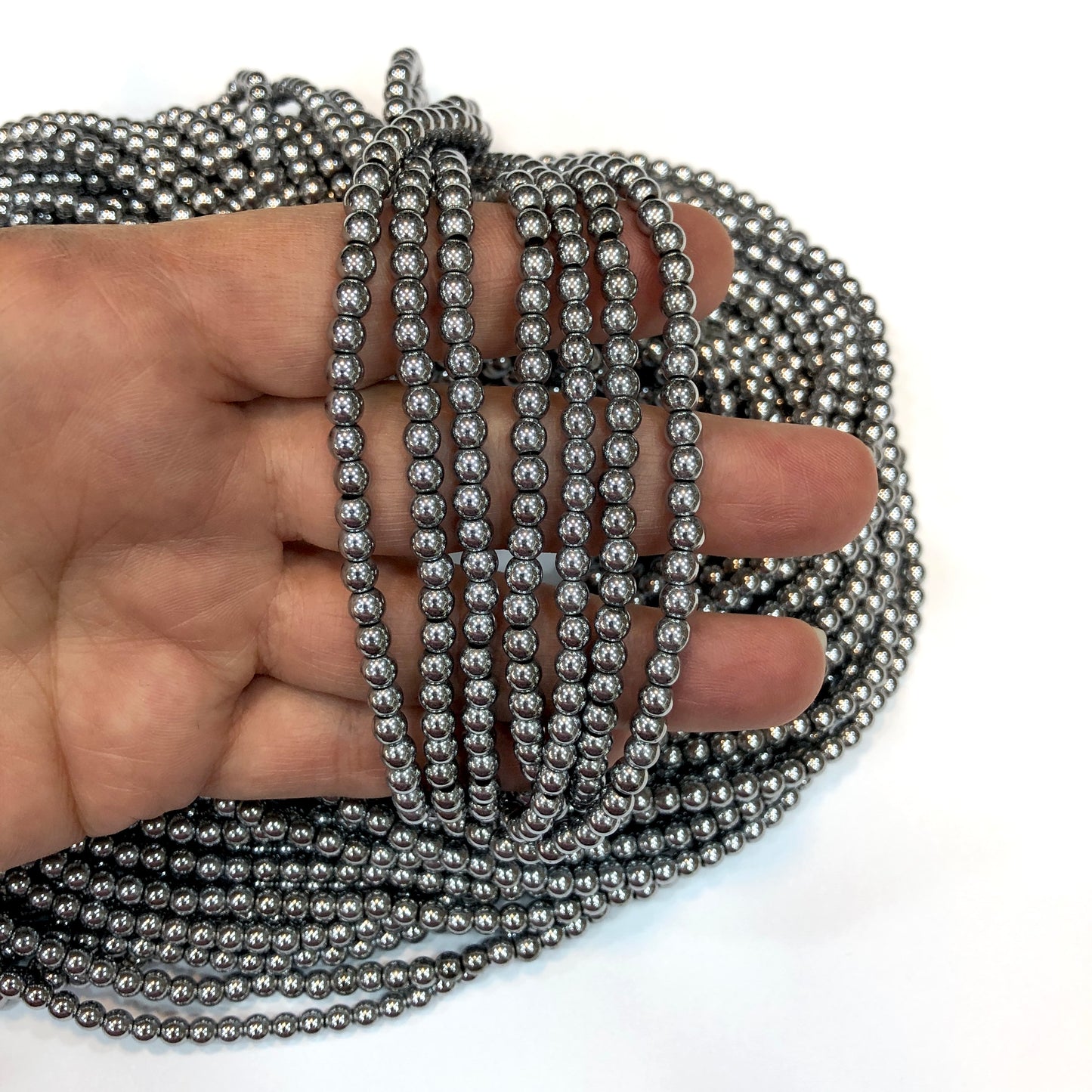 4mm Yuvarlak Hematit - Gümüş